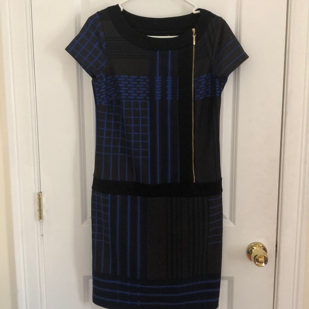 Multi stipe dress with gold zipper